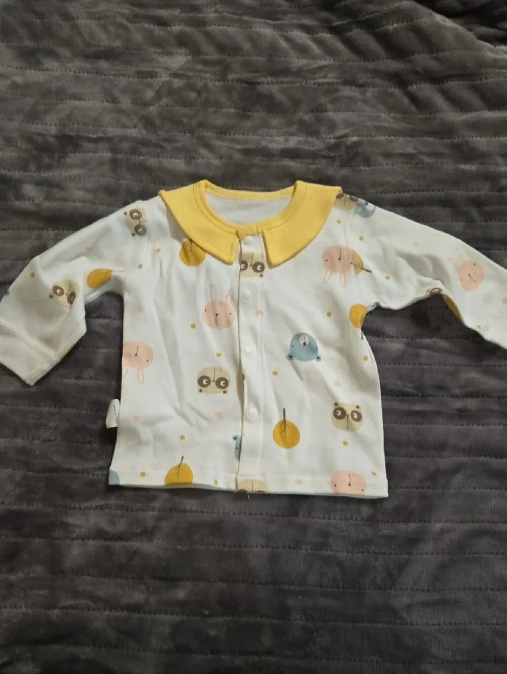 Yellow-Trim Animal Print Baby 2-Piece Set With Hat, Booties, & Mittens